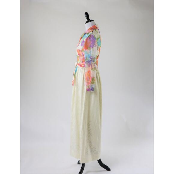 Vintage 1960s-70s Pastel Floral Hostess Gown Maxi Dress Small - Picture 6 of 10